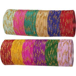 Indian Colorful Bollywood Bangles Set of 144, Textured Alloy Jewelry for Women